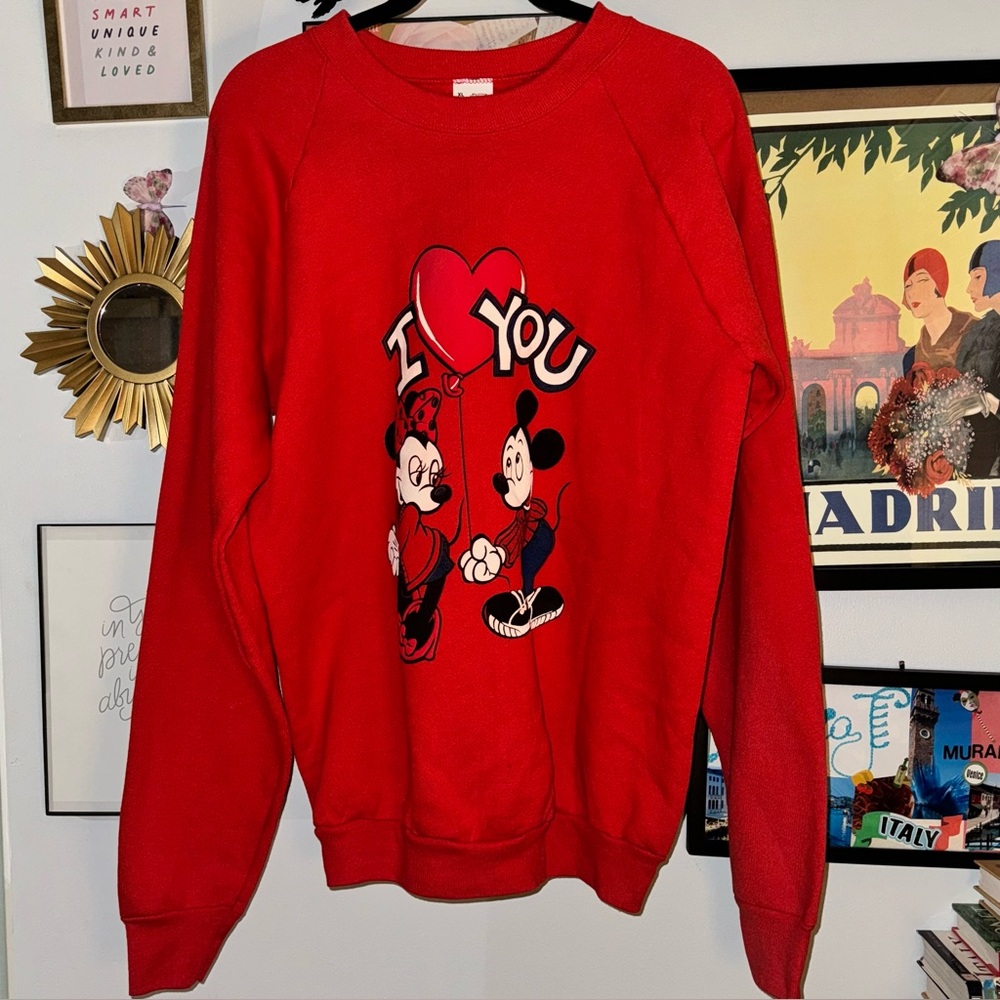 Vintage Fruit of the Loom Mickey & Minnie Mouse Red XL Sweatshirt